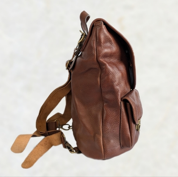 Anonimo Fiorentino Pebbled Leather Drawstring Closure Backpack Bookbag Brown - Picture 2 of 16